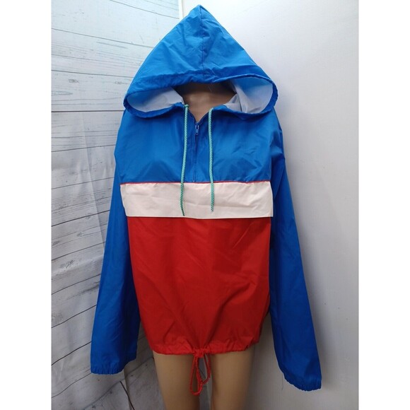 VIP Mens Pullover Navyblue Windbreaker Raincoat Nylon Jacket Pockets Sz XL - Picture 2 of 10